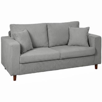 HOMCOM Homcom Sof&aacute; De 2 Plazas Tapizado En Pana, Sof&aacute; Moderno Con Asiento Ancho Y Profundo Y Patas De Madera, Carga 240 Kg, 170x80x82 Cm, Gris Claro