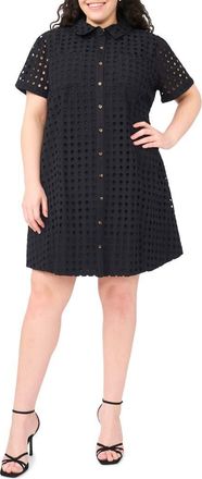 CeCe by Cynthia Steffe Eyelet Short Sleeve Cotton Shirtdress in Rich Black at Nordstrom, Size 22W