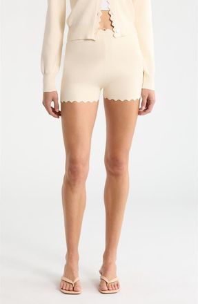 ASTR the Label Scalloped Edge Knit Shorts in Cream at Nordstrom, Size X-Large