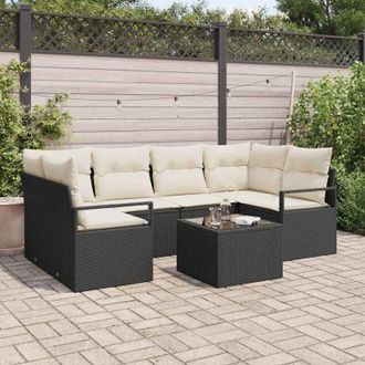 vidaXL Conjunto De Sof&aacute; De Jard&iacute;n 7 Pcs Negro, Crema 55 X 55 X 37 Cm Vidaxl