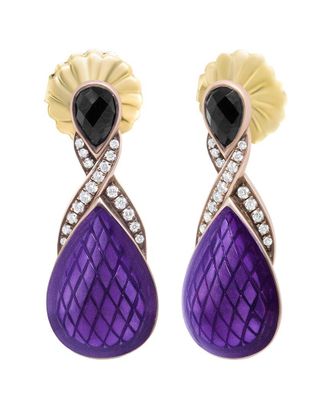House of Brilliance Haus Of Brilliance Colorful Gemstones Silver 1.23 Ct. Tw. Diamond & Onyx Drop Earrings