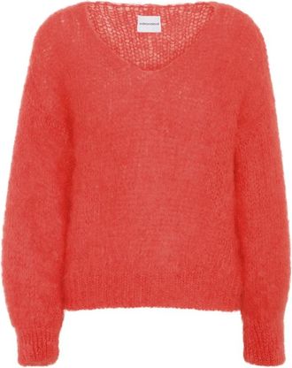Americandreams Milana LS Mohair Knit - Dames - V-hals truien - Rood - XL - Wol - Truien & Vesten