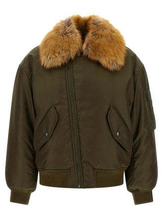 Saint Laurent Green Solid Shirt Collar Jacket