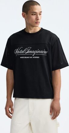 H&M Oversized Fit Printed Mesh T-shirt in Black/hotel Imaginaire at Nordstrom, Size Xx-Large