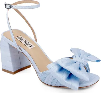 Badgley Mischka Olani Platform Ankle Strap Sandal in Blue Silk at Nordstrom, Size 6.5