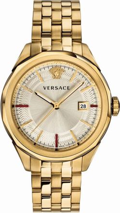 Versace Glaze Herenhorloge Datumvenster Roestvrijstalen Armband - Heren - Horloges - Geel - ONE Size - Accessoires