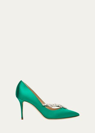 Manolo Blahnik 90mm Nadira Embellished Satin Pumps