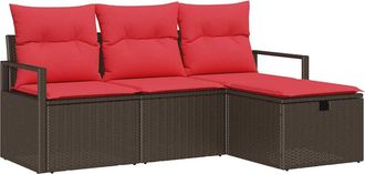 vidaXL Conjunto De Sof&aacute; De Jard&iacute;n 4 Uds. Marr&oacute;n Rat&aacute;n Sint&eacute;tico Vidaxl