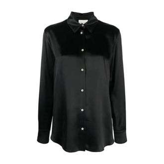Forte_Forte Overhemden, Dames, Zwart, M, Elegante Zwarte Viscose Blouse met Lange Mouwen