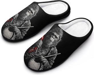 Generic Sasquatch1 Bigfoot Drum U.S. Flag Funny Mens Cotton Slippers Soft Non-Slip Rubber Sole House Slipper Indoor Outdoor