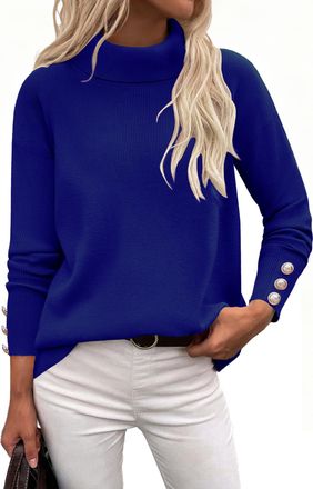 Zeagoo Womens Roll Neck Jumper Ladies Long Sleeve Tops Basic Casual Knitted Sweaters Solid Warm Turtleneck Jumpers Winter Blue XXL