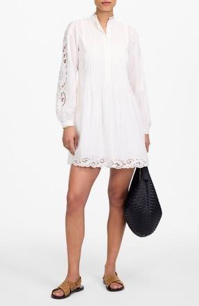 Madewell Pintuck Eyelet Long Sleeve Minidress in White at Nordstrom Rack, Size X-Large