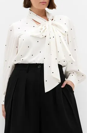 City Chic Kensie Tie Neck Blouse in Black Spot at Nordstrom, Size 10W