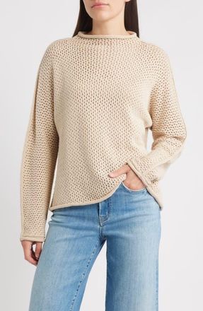 Frank & Eileen Monterey Open Stitch Cotton Sweater in Sand at Nordstrom, Size X-Large