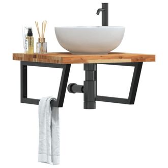 Berkfield Home Basin Shelf Wall Mounted Steel & Solid Wood Acacia in Brown