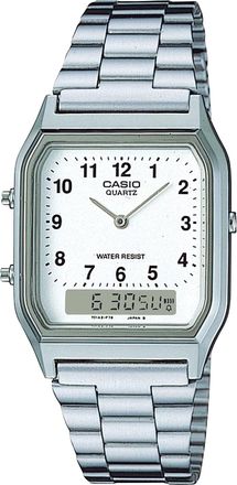 Casio Mens Silver Analog Digital Watch White Dial Steel Bracelet - AQ-230A-7B