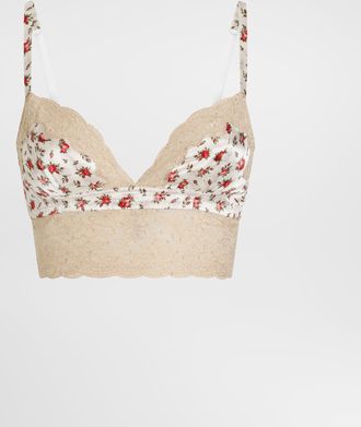 Dolce & Gabbana Small Rose-print Satin And Lace Bra - Woman Underwear Multicolor 2