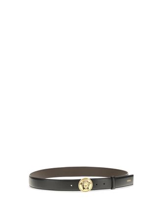Versace Mens Medusa Buckle Leather Belt Black-Gold Calf Bos Taurus E Braces Black/gold