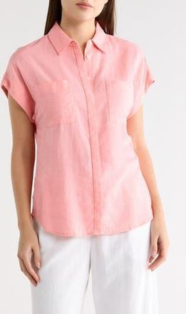 Caslon Double Pocket Linen Blend Camp Shirt in Pink Dianthus at Nordstrom Rack, Size X-Large