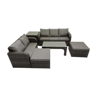 Fimous 3 Seater Sofa Love Sofa Coffee Table with 2 Big Footstools Side Table in Dark Grey