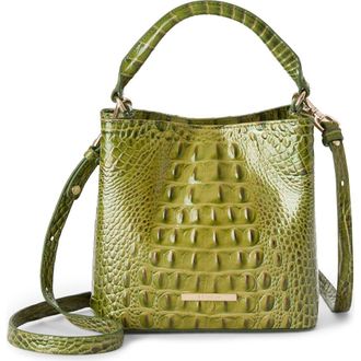 Brahmin Mini Amelia Croc Embossed Leather Top Handle Bucket Bag in Olive at Nordstrom