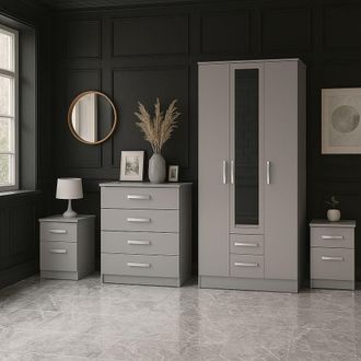 Birlea Grey Wooden 4 Piece Furniture Set Wardrobe Chest of Drawers Bedsides Lynx