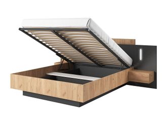 Vente-Unique Canap&eacute; abatible con mesitas de noche 140 x 190 cm - 2 cajones - Con LEDs - Color: Natural y antracita - FRANCOLI