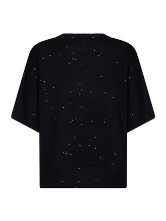 Brunello Cucinelli Womens Sweater Black Sequin-Embellished Lyocell