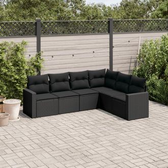 vidaXL Set De Sof&aacute;s De Jard&iacute;n 6 Piezas Y Cojines Rat&aacute;n Sint&eacute;tico Negro Vidaxl