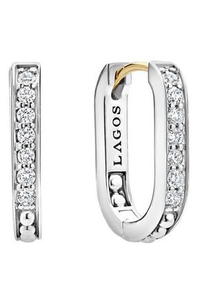 Lagos Caviar Spark Linear Diamond Hoop Earrings in Silver at Nordstrom