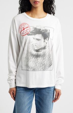 Daydreamer Sun Records Elvis Long Sleeve Cotton Graphic T-Shirt in Bleach White at Nordstrom, Size X-Small