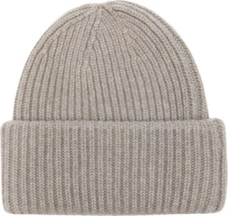 Soft Goat Ribbed Beanie - Dames - Hoeden - Beige - ONE Size - Wol - Accessoires