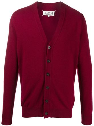 Maison Margiela back stripe v-neck cardigan - men - Polyamide/Cashmere/Mohair/Wool - L - Red
