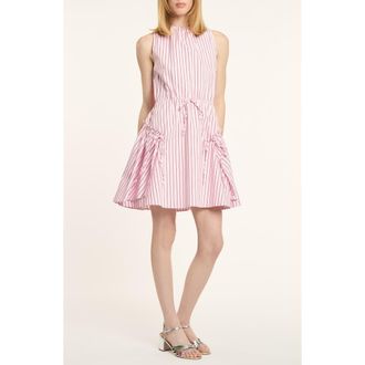 Cinq &agrave; Sept Leylani Rose Stripe Cotton Blend Dress in Cotton Candy/Crimson Plum at Nordstrom, Size 00