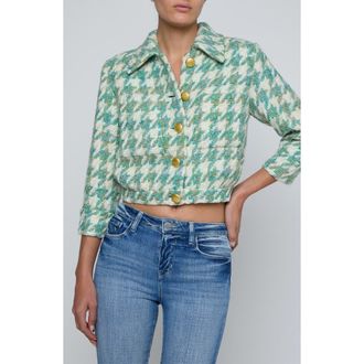 L'agence Jia Houndstooth Wool Blend Tweed Crop Jacket in Dusty Jade Multi Houndstooth at Nordstrom, Size 12