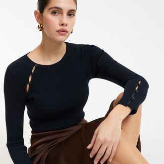 La Redoute Collections Trui met lange mouwen en ronde hals in fijn ribtricot