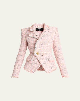 Balmain Lion Head Single-Breasted Tweed Jacket