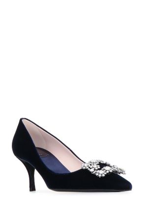 Roger Vivier Crystal-Embellished Velvet Heel - Navy