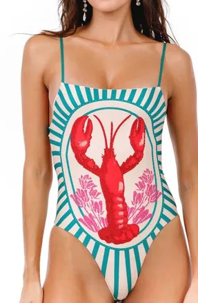 Agua Bendita Valmy Alina Beaded Cutout One-Piece Swimsuit in Green Multicolor at Nordstrom, Size X-Large