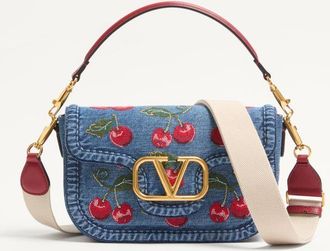 Valentino Garavani Valentino Garavani Alltime Denim Shoulder Bag With Cherryfic Embroidery Wo