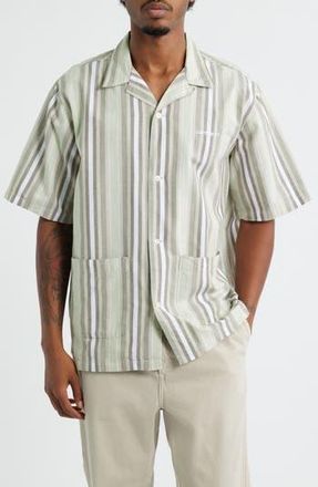 Carhartt Work in Progress Folsey Stripe Cotton & Linen Camp Shirt in Folsey Pale Olive /White at Nordstrom Rack, Size Xx-Large