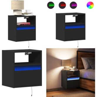 vidaXL Comodino a Parete con Luci LED Nero - Comodino con luci rgb - Comodino a parete salvaspazio