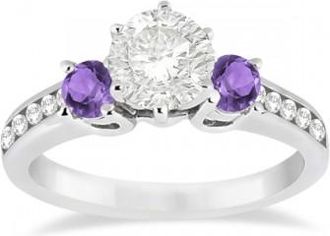 Allurez Three-Stone Amethyst & Diamond Engagement Ring 14k White Gold (0.45ct)