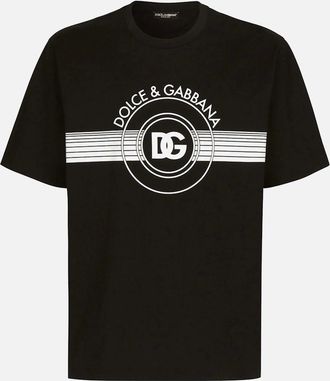Dolce & Gabbana Mens Dolce & Gabbana Interlock DG Logo Print T-Shirt in Black - Size: 44