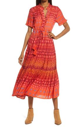 Free People Rare Feeling Pleated Maxi Dress in Ruby Red at Nordstrom, Size Medium