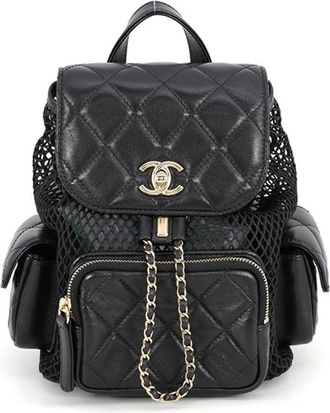 Chanel Matelasse Black Mesh Leather Backpack (Pre-Owned)
