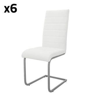 ML Design 6x Sillas de comedor basculantes, imitaci&oacute;n cuero blanco respaldo alto
