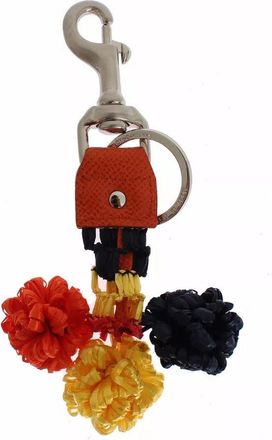 Dolce & Gabbana Womens Red Yellow Raffia Leather Clasp Finder Keyring Keychain Accessory