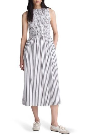 Madewell The Melody Smocked Sleeveless Midi Dress in White at Nordstrom, Size Xx-Small