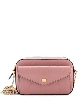 Gucci Front Pocket Chain Jumbo GG Embossed Leather Super Mini shoulder bag - women - Calf Leather - One Size - Pink